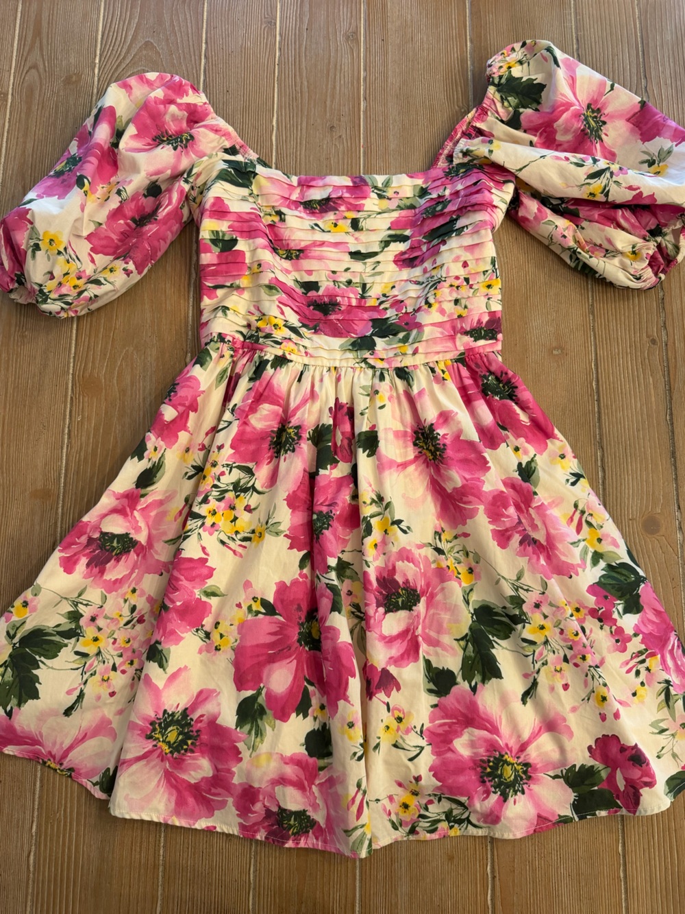 Abercrombie & Fitch Emerson Poplin Pink Floral Puff-Sleeve Mini Dress on Cream